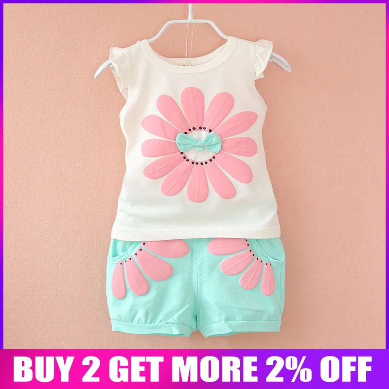

BibiCola Baby Girls Clothing Set New Summer Casual Children Flowers Suit T-shirt+Pants 2pcs Fashion Clothes Sets for Kids Girls
