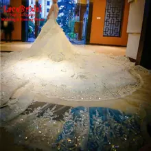 Dubai Kaftan Luxury Royal Cathedral Train Ball Gown Diamond Rhinestone Sparkly Lace Wedding Dresses 2016 Long Bridal Gowns TW23
