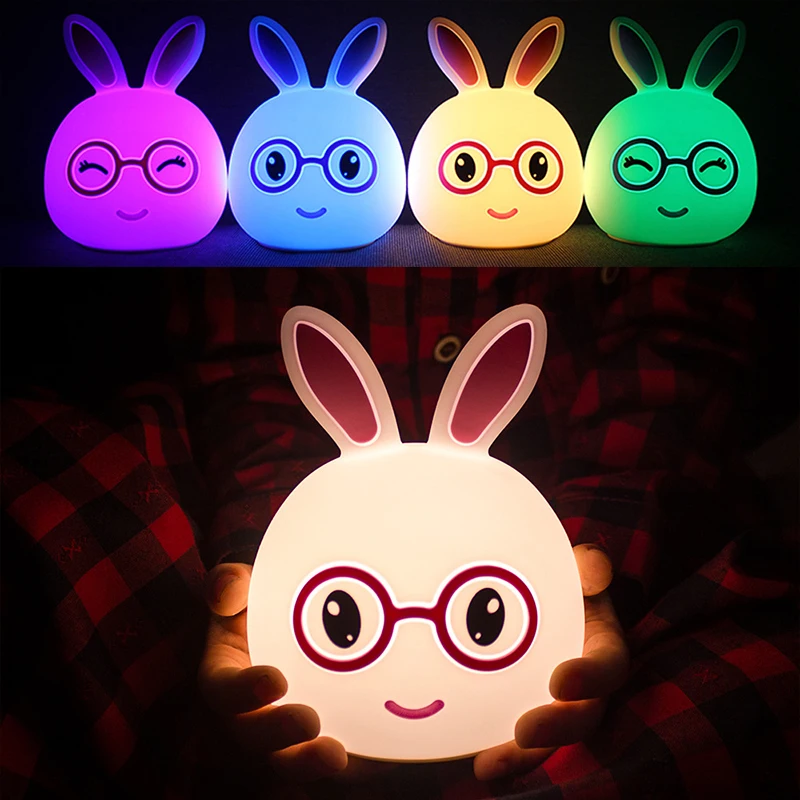 

New style Rabbit LED Night Light For Children Baby Kids Bedside Lamp Multicolor Silicone Touch Sensor Tap Control Nightlight