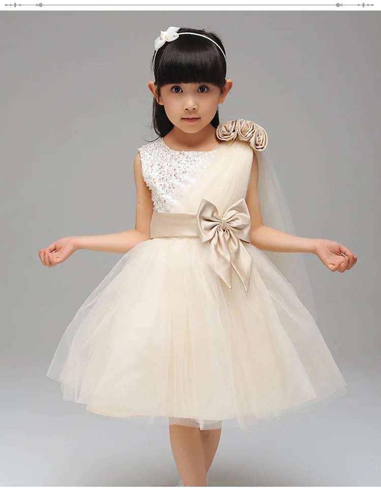 

Champagne Puff Summer Girls dress bow Korean girls princess dress children dress bow floral Girls Party Bow Kids Formal Dress