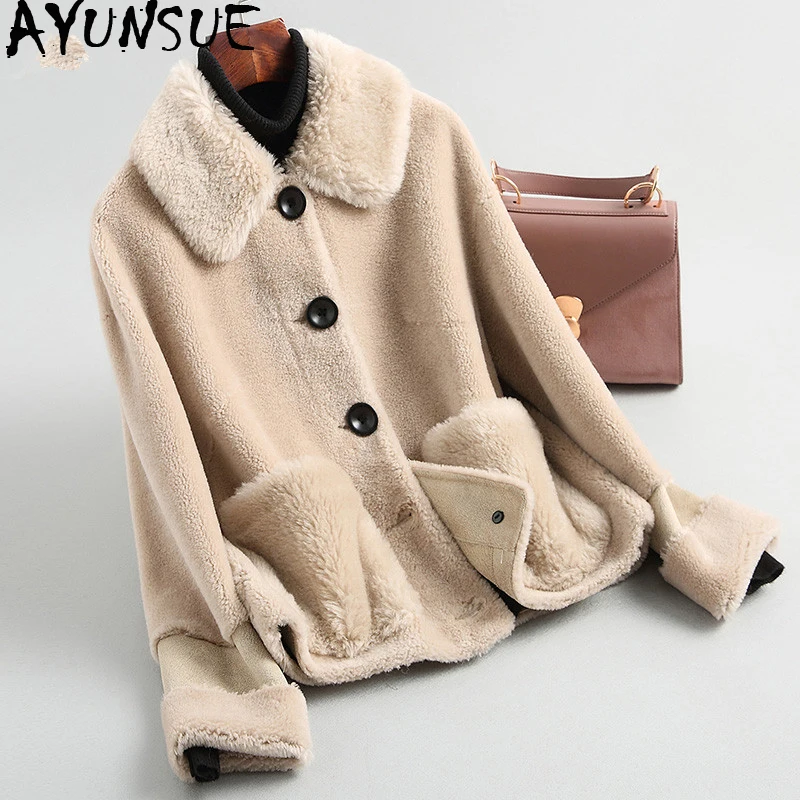 

AYUNSUE Real Sheep Shearling Fur Coat Winter Jacket Women Real Wool Coats and Jackets Women Clothes 2019 Chaqueta Mujer MY3558