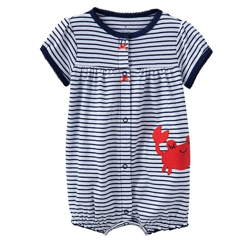 

Hooyi Striped Baby Clothes Girls Rompers Crab Fashion Infant Shirts 100% Cotton Jumpsuits Newborn Ropa shortalls