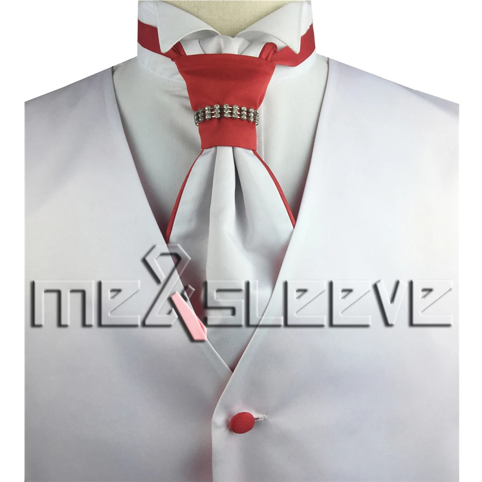 

tuxedo man's white waistcoat with red buttons and fashion cravat match(waistcoat+necktie+cufflinks+handkerchief)
