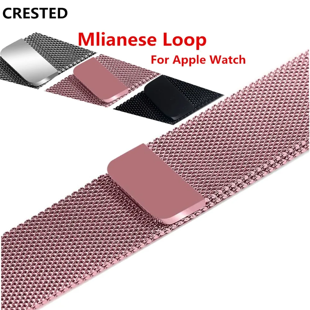 

CRESTED Milanese Loop strap For Apple Watch band 4 42mm 44mm iwatch series 3 2 1 40mm/38mm Stainless Steel wrist watchband belt