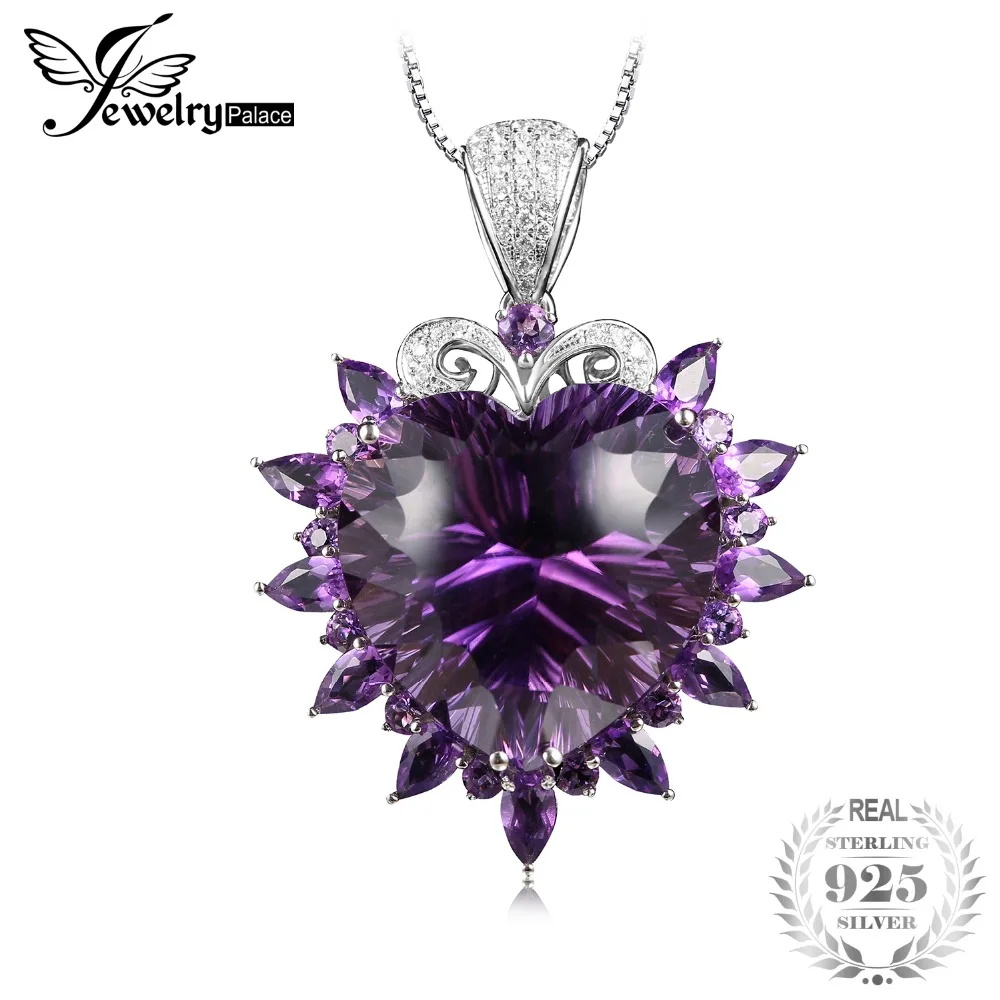 

JewelryPalace Natural Amethyst 925 Sterling Silver Pendant Necklace Gemstone Jewelry Heart Fashion Women Without Chain