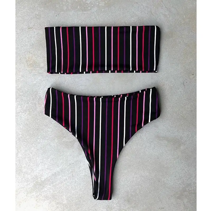 OL Brand Colorful Striped Bikinis Set Women 2018 Sexy Brazilian Thong
