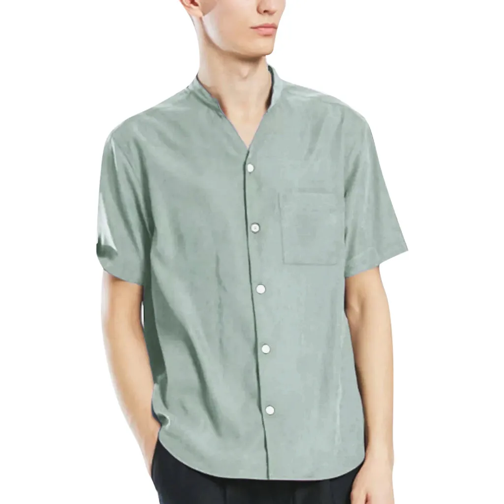 Для мужчин новый 2019 Лето Повседневное рубашка с короткими рукавами Мода хлопок белье блузка Топ Стенд высокого качества W501