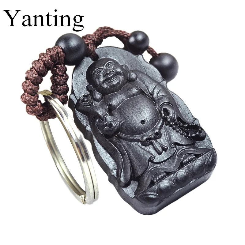 

Yanting ebony wood keychain smile buddha key chain car pendant bag charms new arrival vintage keychains women men jewelry 061