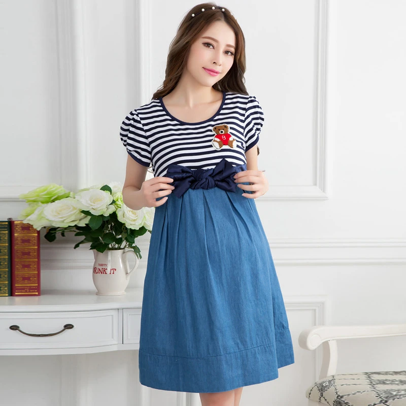 マタニティ服黒と白の ストライプ服夏マタニティドレス デニム かわいい リトル ベアー ちょう結び Vestido パラ Gestante Dress Fashion Clothes Dresses Marshallsdresse Aliexpress