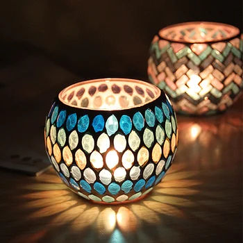 

European blue, willow line, mosaic, glass, globe, Candlestick, romantic confession, candlelight dinner, bar decoration