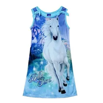 

Cute Dress Cartoon Horse Printed Summer Girls Long Casual Clothes Sleeveless Dress Kids Clothes For 4-12 Years