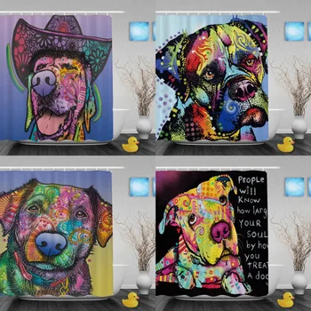 

Lovely Pet Dog Maltese Shower Curtains Colorful Art Animal Bathroom Shower Curtains Waterproof Home DecorShower Curtain For Bath