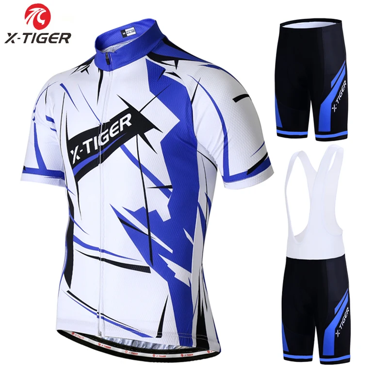 X-TIGER Mens Summer Short Sleeve Cycling Suits Set Cycling Jersey with 5D Gel Padded Riding Tights Shorts Breathable Quick Dry Cycling Jersey Set for Outdoor Sport Cycling Biking
