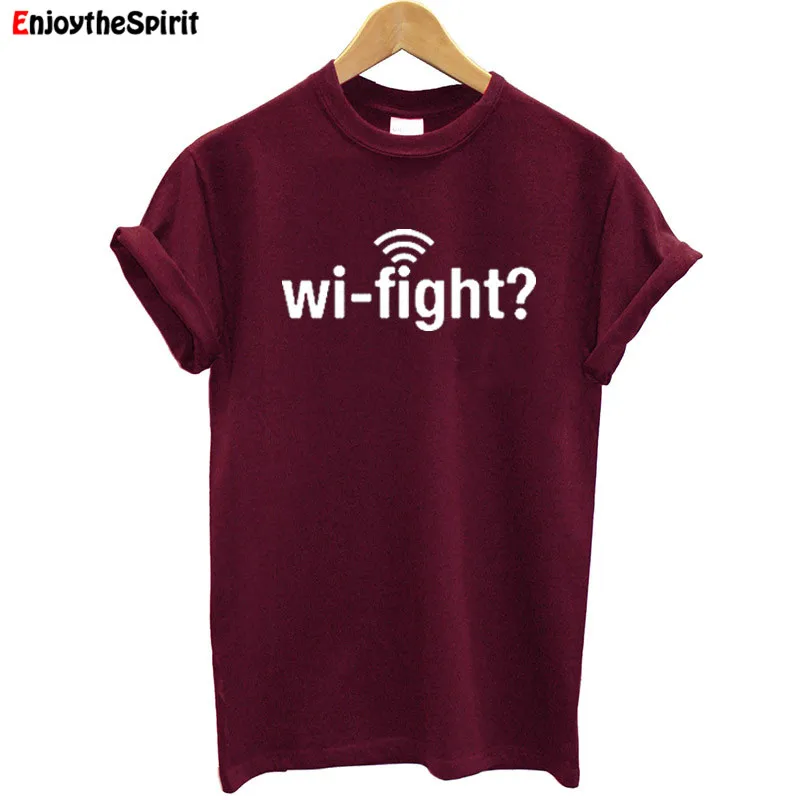 

EnjoytheSpirit Wi-fight Printed Women T Shirt Cotton Maroon Loose Fit Summer T-shirt for Women 2019 Streetwear Clothes Plus Size