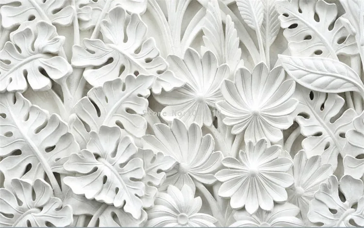 3d alívio branco folhas padrão gesso mural