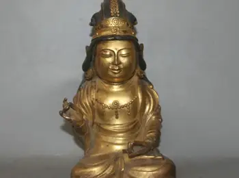

8'' Nepal Tibet Avalokitesvara Guanyin Kwan-yin Buddha Gold Gilt Bronze Statue