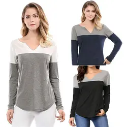 Осень-Зима Новые футболки с длинным рукавом v-образный вырез пуловер Blusas для женщин большие размеры Топы женские повседневные пуловеры
