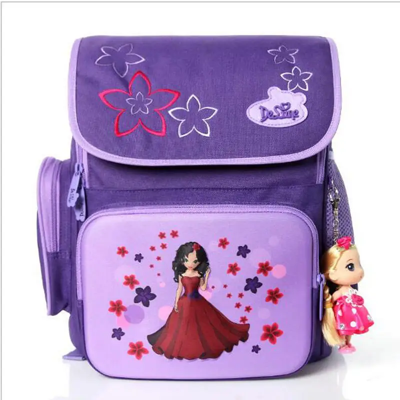 

beautiful children Super light brand Delune school bag free doll child students backpack girl large capacity travel cartoon bag