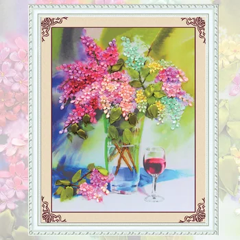 

DIY Ribbon Embroidery Colorful Flowers Picture Canvas Decorative Painting Needlework Crafts Cross Stitch Kit Home Decor C-0224