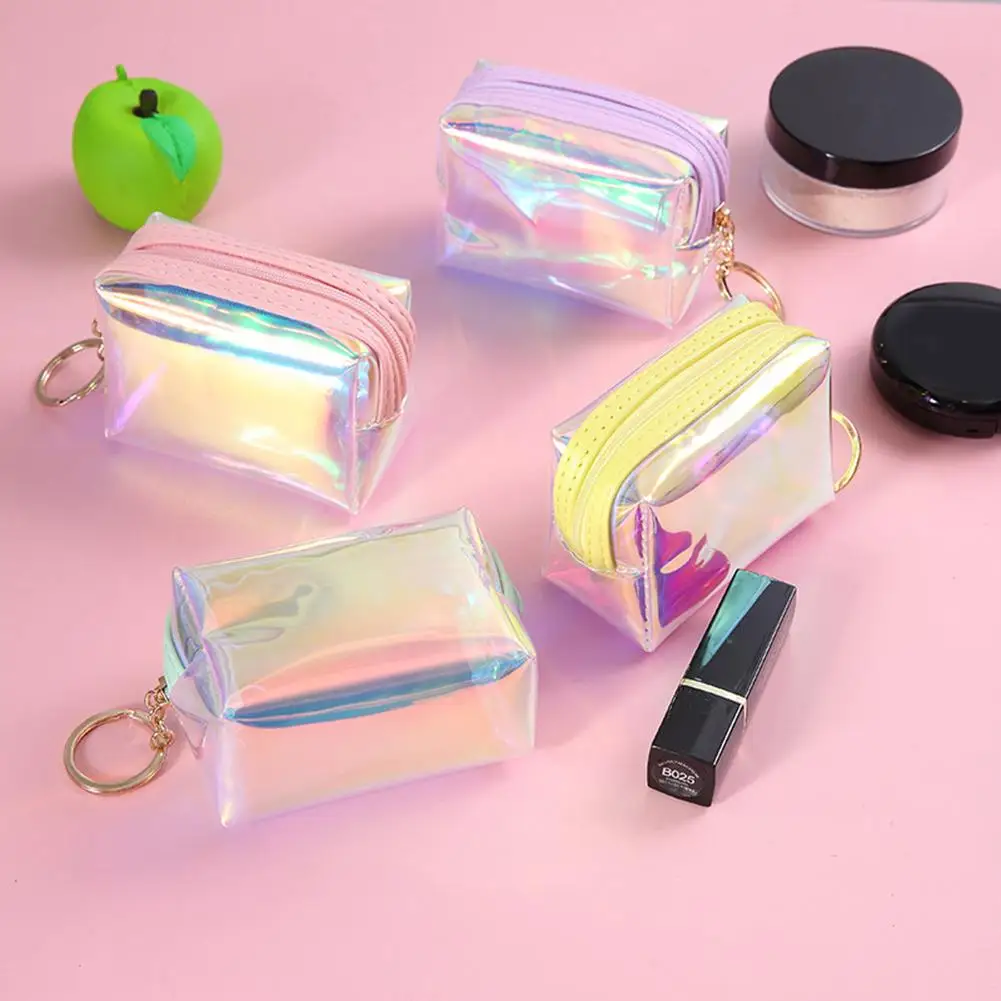 Women Cosmetic Cases Transparent Clear Zipper Makeup Bags Key Ring Make