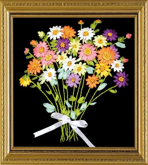 

DIY 3D Ribbon Embroidery cross stitch kits sets handmade needlework / daisy flowers paintings Wall Decor art picture