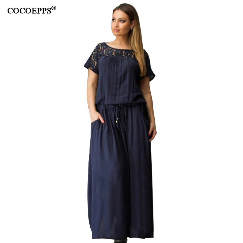 

COCOEPPS Casual Maxi Loose Dress Plus Size 4XL 5XL women Dresses Large size Long Women summer dress 2019 Lace Female vestidos