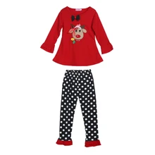 Комплекты одежды для малышей из 2 предметов Весенняя хлопковая одежда для маленьких девочек топы с длинными рукавами и штаны в горошек Рождественский комплект одежды для малышей подарок