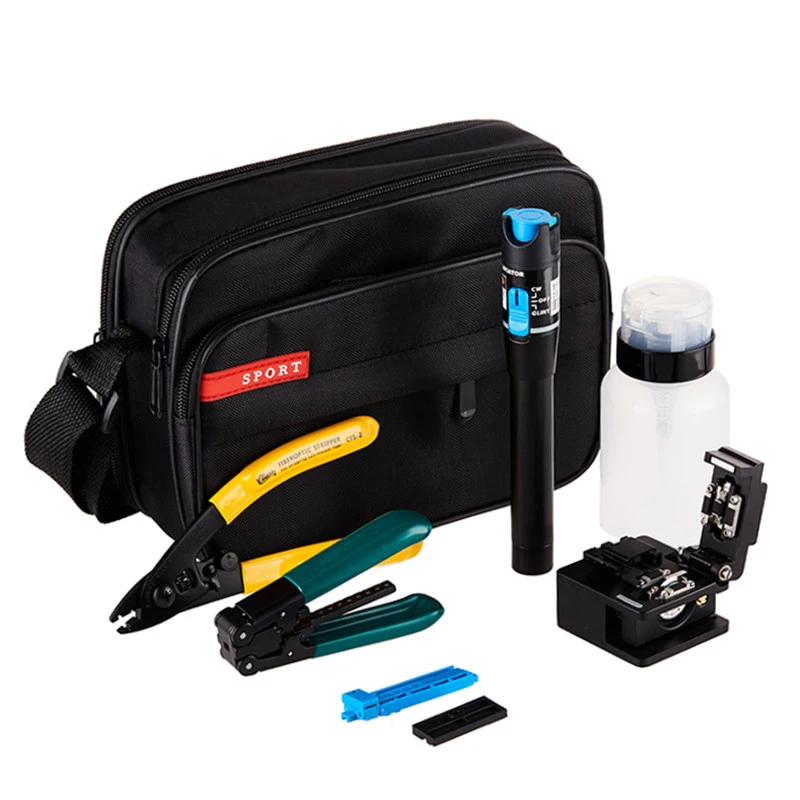 

Hot melt 8 In 1 Fiber Optic FTTH Tool Kit with Fiber Cleaver and 1MW Visual Fault Locator