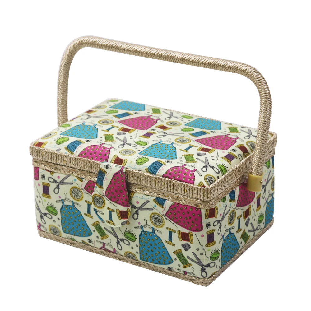 Home Mini Sewing Basket with Sewing Kit Accessories DIY Fabric Crafts