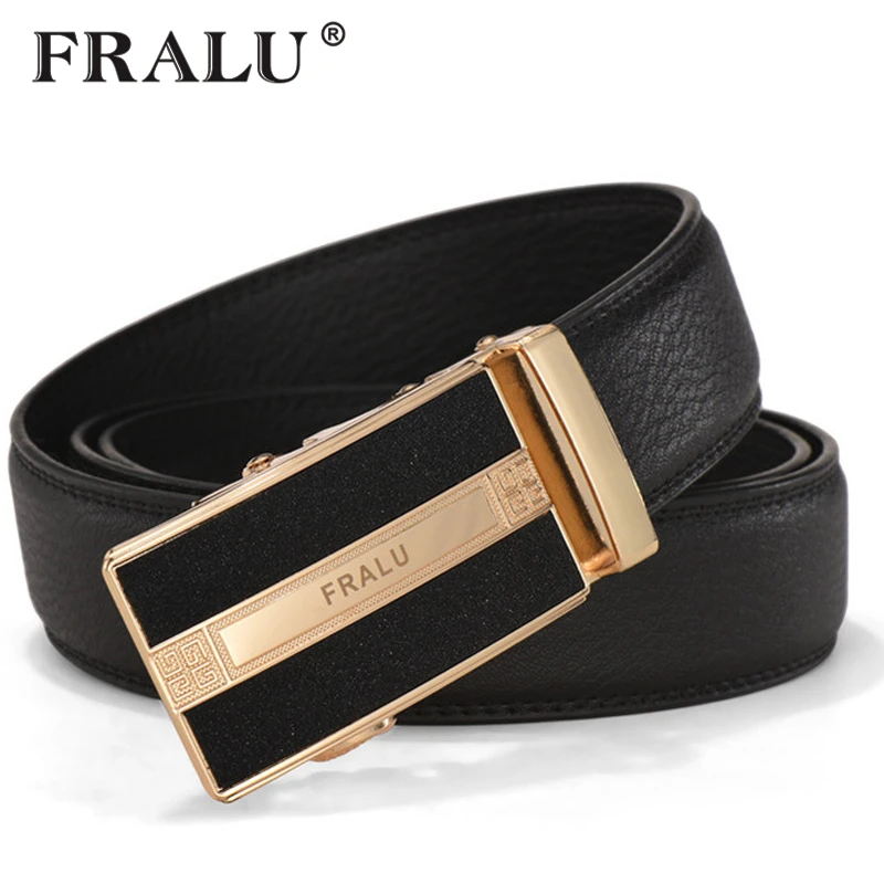 

FRALU NEW Men Belt Leather Famous brand Designers high quality Luxury Metal automatic buckle Waist strap for Hombre male Fashion