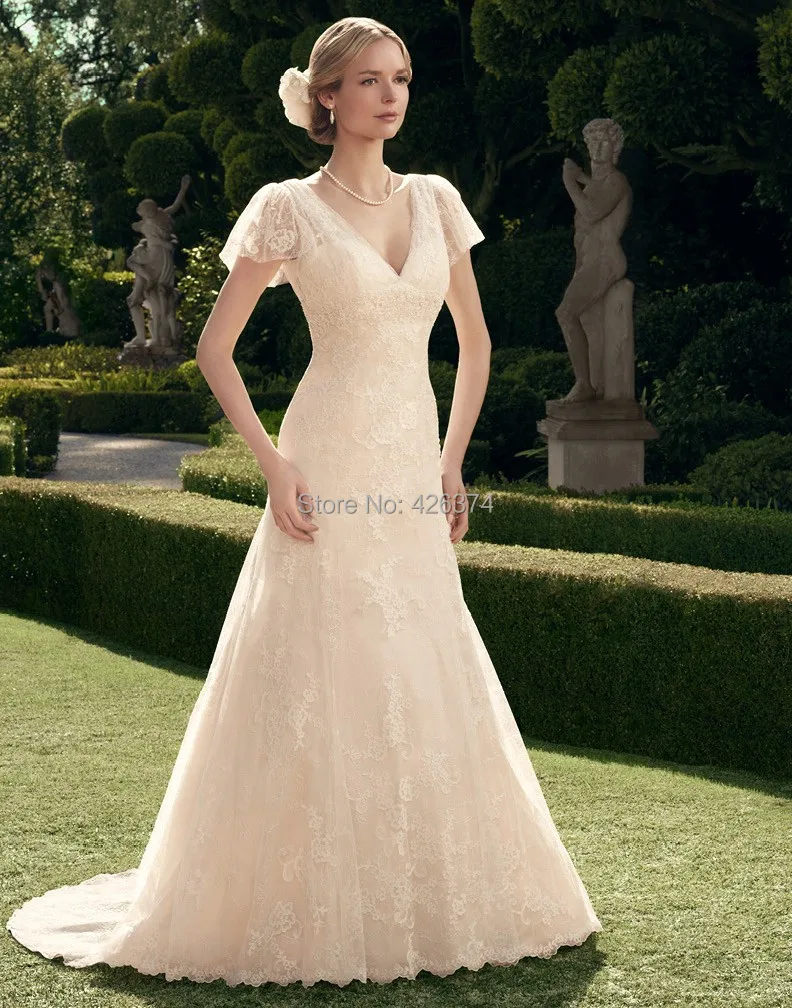 Summer Dresses 2014 New Arrival A Line Backless Wedding Dresses V Neck