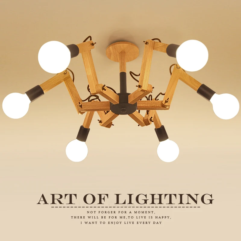 

Loft OaK Wooden Spider Modern Pendant lamp Creative Handmade Wood E27 Bulb Hanging Pendant Lights fixture de techo colgante