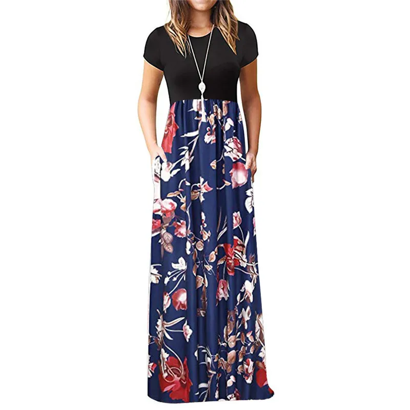 

JAYCOSIN 2019 Women Summer Dress Plus Size Casual Sleeve O-neck Print Long Dress Sundress Fashion Wild Maxi Dress Vestido Jul9#5