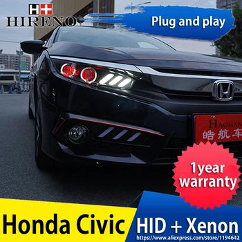 

Hireno Headlamp for Honda Civic 2016-18 Headlight Headlight Assembly LED DRL Angel Lens Double Beam HID Xenon 2pcs