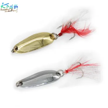 

Free Shipping 5 Pcs/lot Metal Fishing Lure Spoon Lure Noise Paillette Hard Baits with Feather Treble Hook Pesca Fishing Tackle