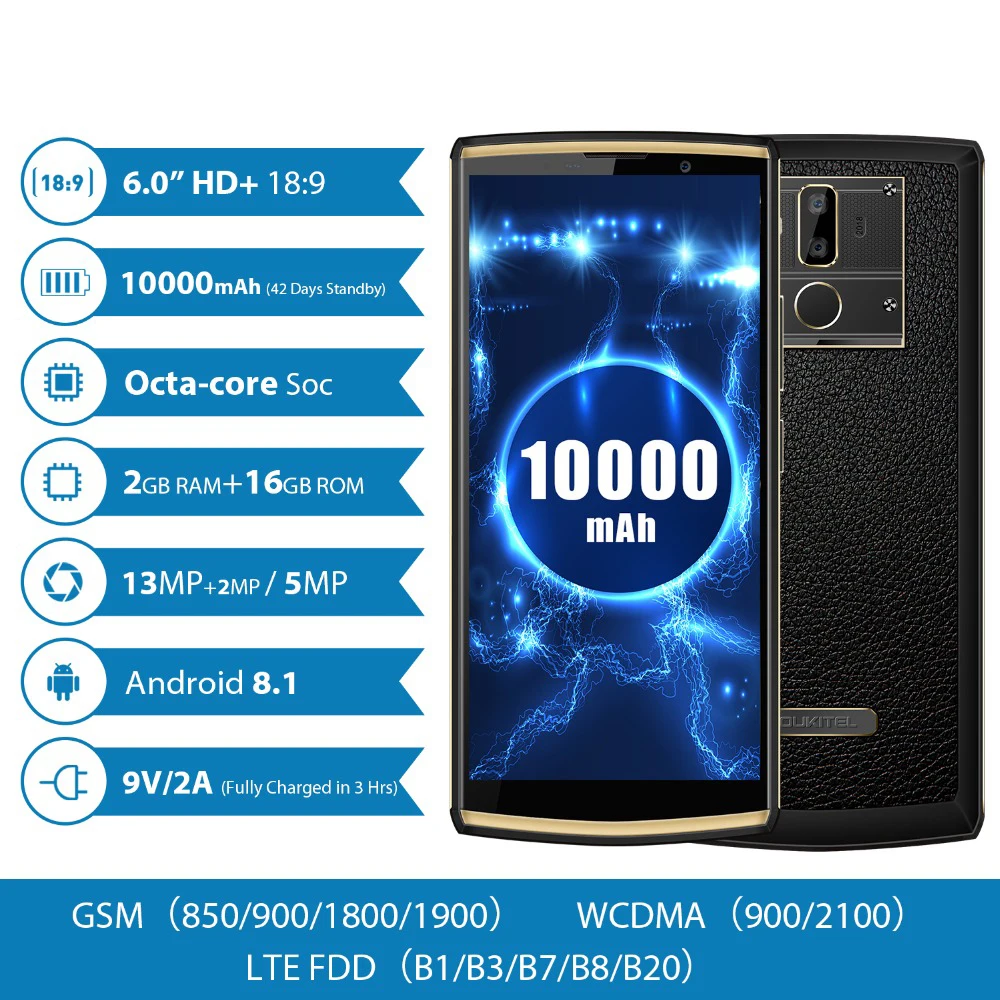 OUKITEL K7 Мощность 2G Оперативная память 16G Встроенная мобильного телефона Android 8 1 MT6750T