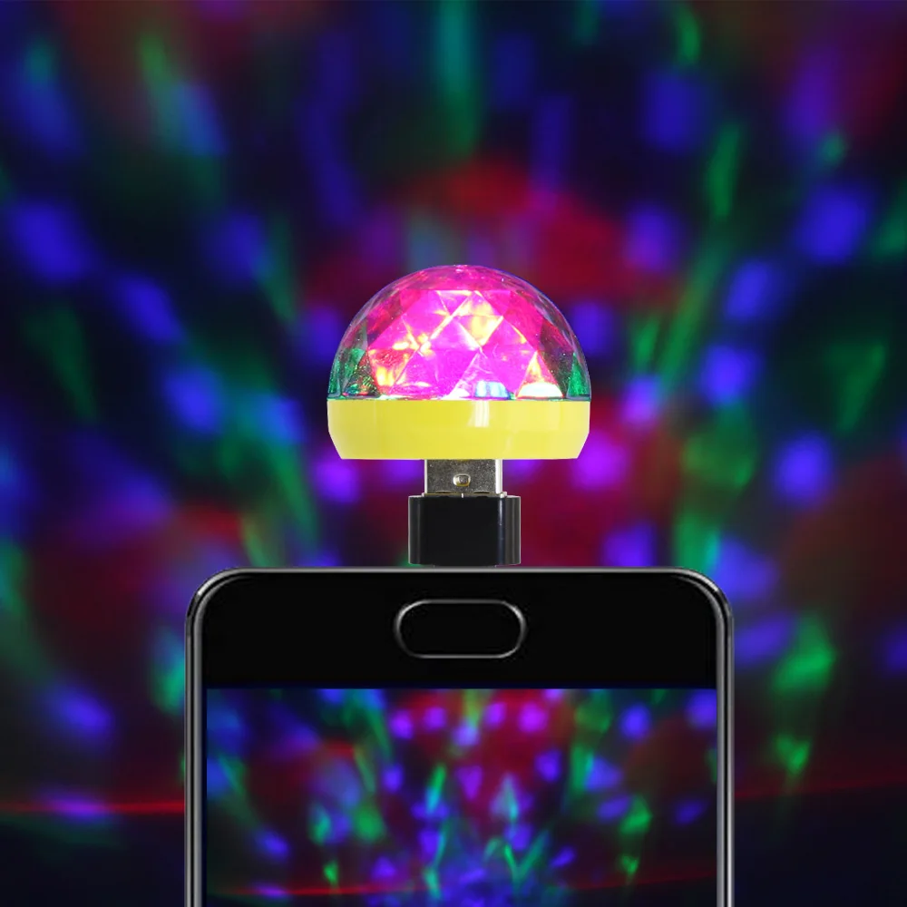 Micro USB Mini RGB bombilla LED 4 W Luz de escenario Control de sonido Club Pub discoteca fiesta música cristal bola mágica lámpara