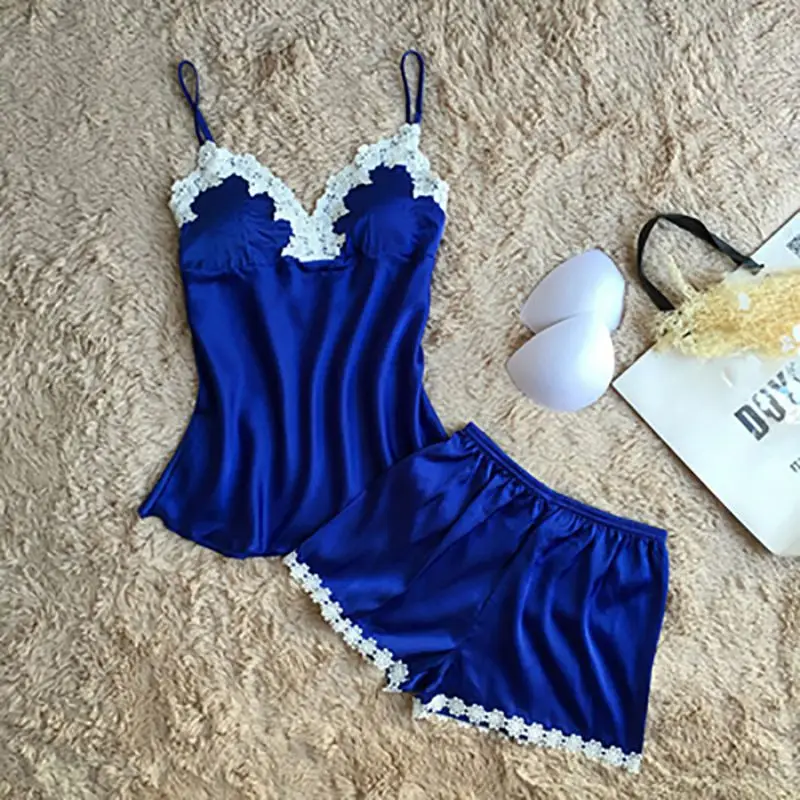 

Women Lace Pajamas Set Summer Spaghetti Strap Lace Sexy Pajama Set Pajama Cami Top + Shorts Female Set