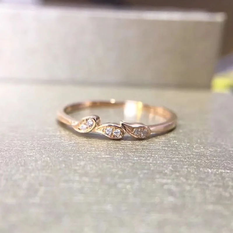 

ANI 18K White/Rose Gold (AU750) Women Engagement Ring Certified I-J/SI 0.018 CT Real Natural Diamond Leaf Shape Wedding Band