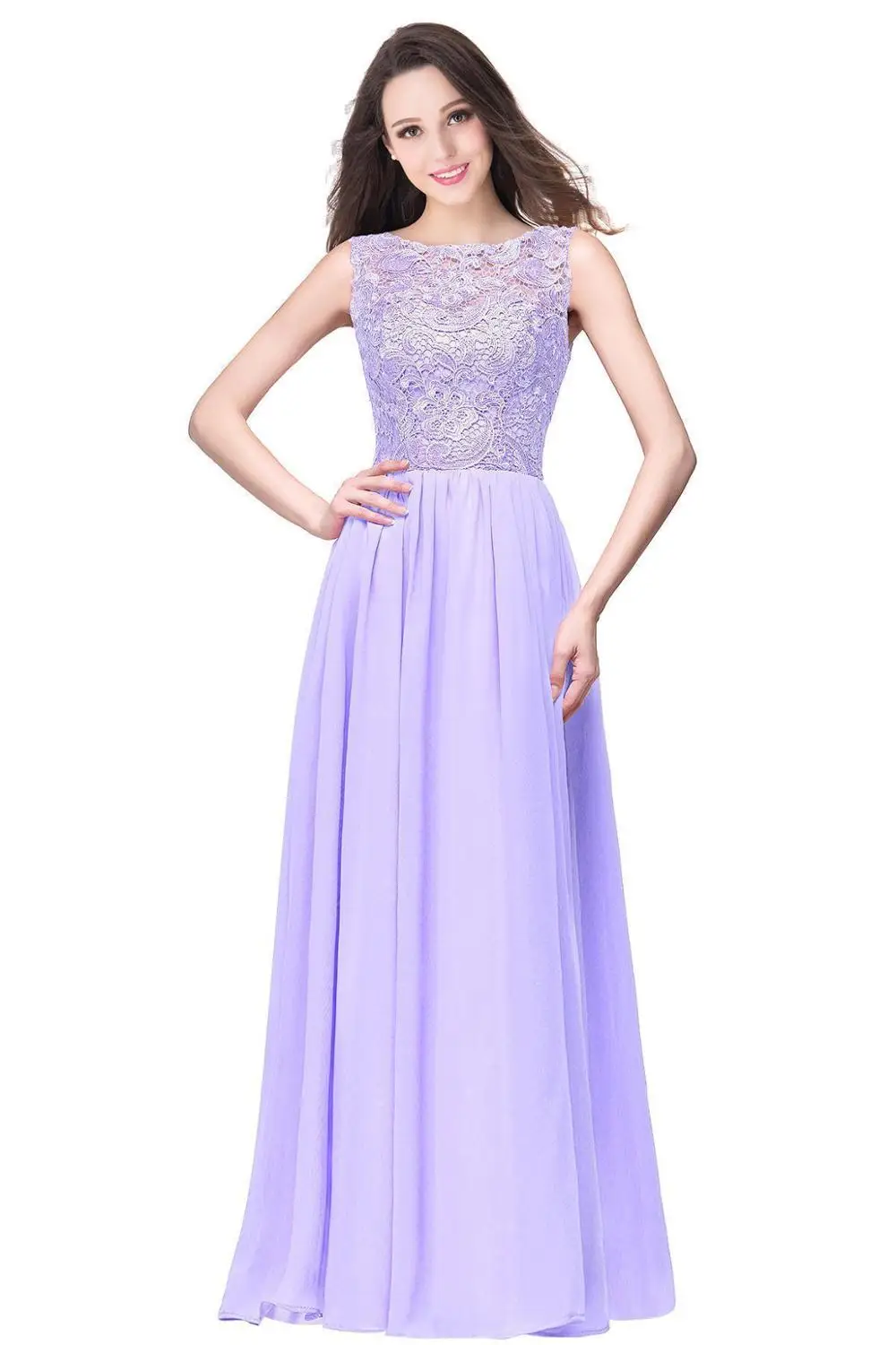 MisShow 10 цветов Robes De demoiseur D'honneur ТРАПЕЦИЕВИДНОЕ длинное лиловое платье подружки невесты шифоновое кружевное вечернее платье - Цвет: lilac