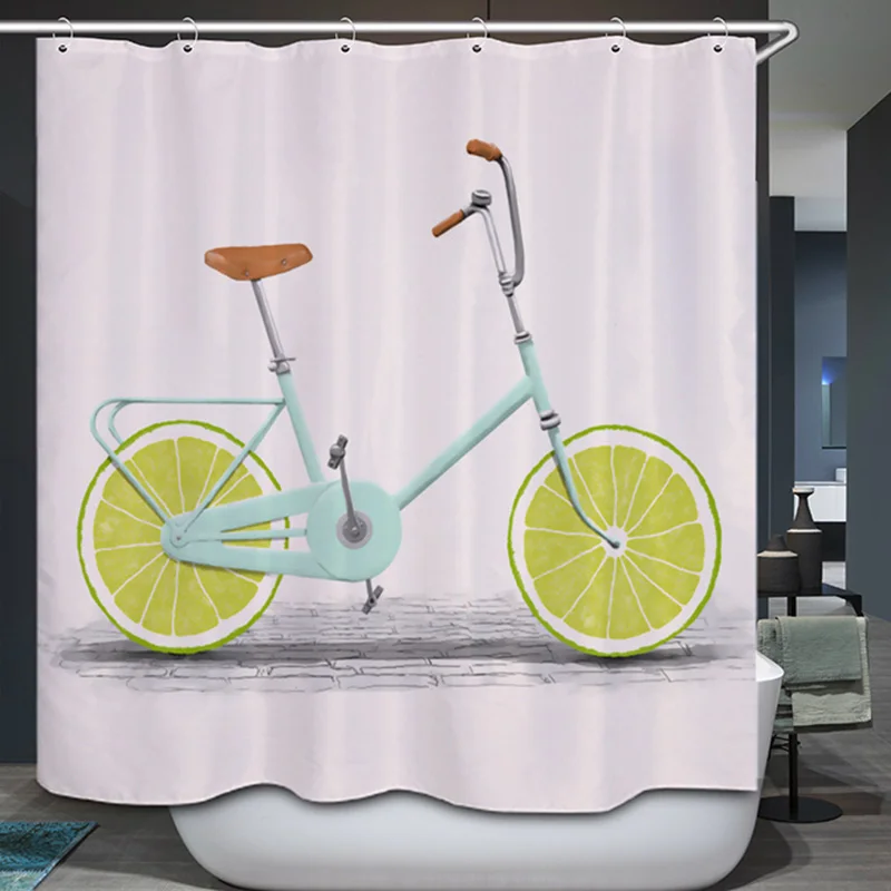 3D милый мультфильм оранжевый Велосипедный Спорт Узор Полиэстер Ванная комната Душ Шторы Водонепроницаемый плесени устойчивы детей Для ванной Шторы