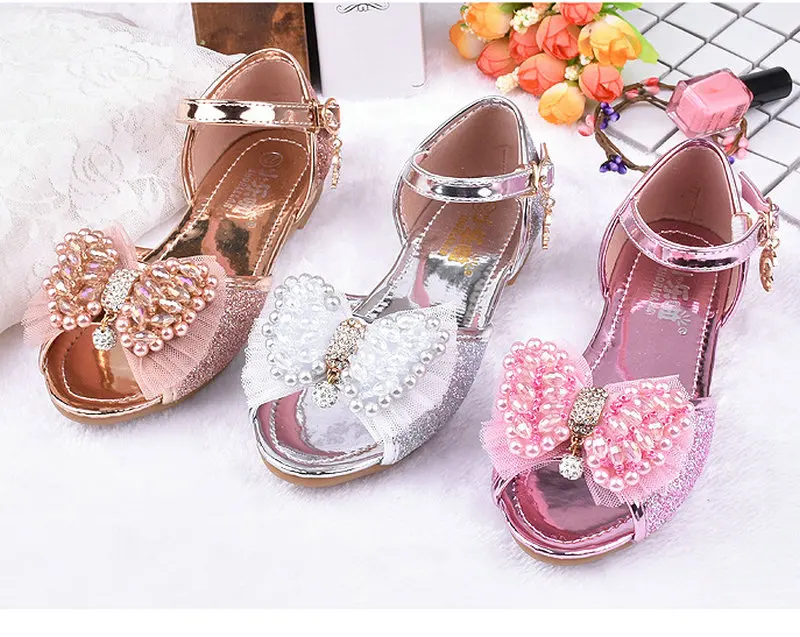 

Hot sell Summer Kids Girls Princess Sandals Bowtie Party Dancing Children Leather Shoes Children's Flats For kids childrens