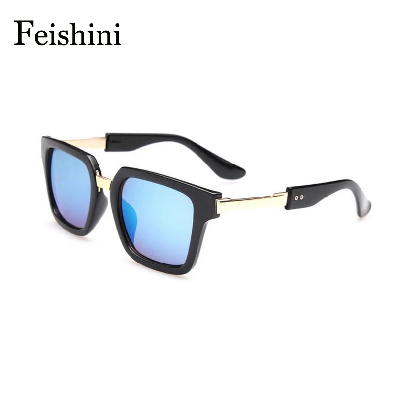 

FEISHINI Personality Style High Quality Glasses Men Square Prevent Fatigue US FDA UV Metal Cover Sunglasses Women Vintage