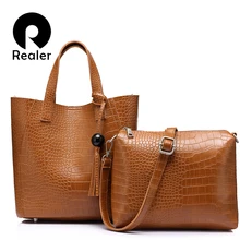 Набор сумок Realer, женские большие Сумки из искусственной кожи, женская маленькая сумка через плечо, женская сумка-мессенджер с верхней ручкой, Набор сумок