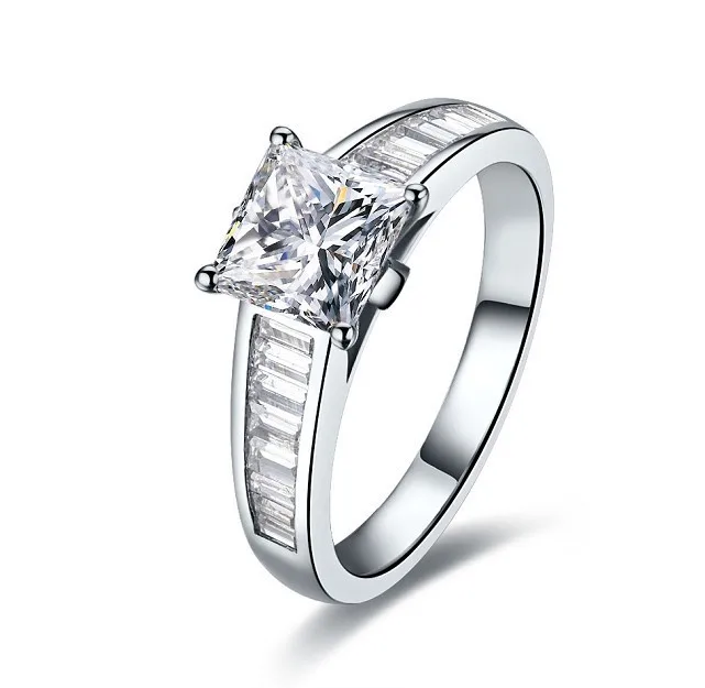 Кольцо из стерлингового серебра 925 наборы свадебный набор 2Ct продолговатая огранка высокое качество обручальное кольцо с бриллиантом наборы для женщин