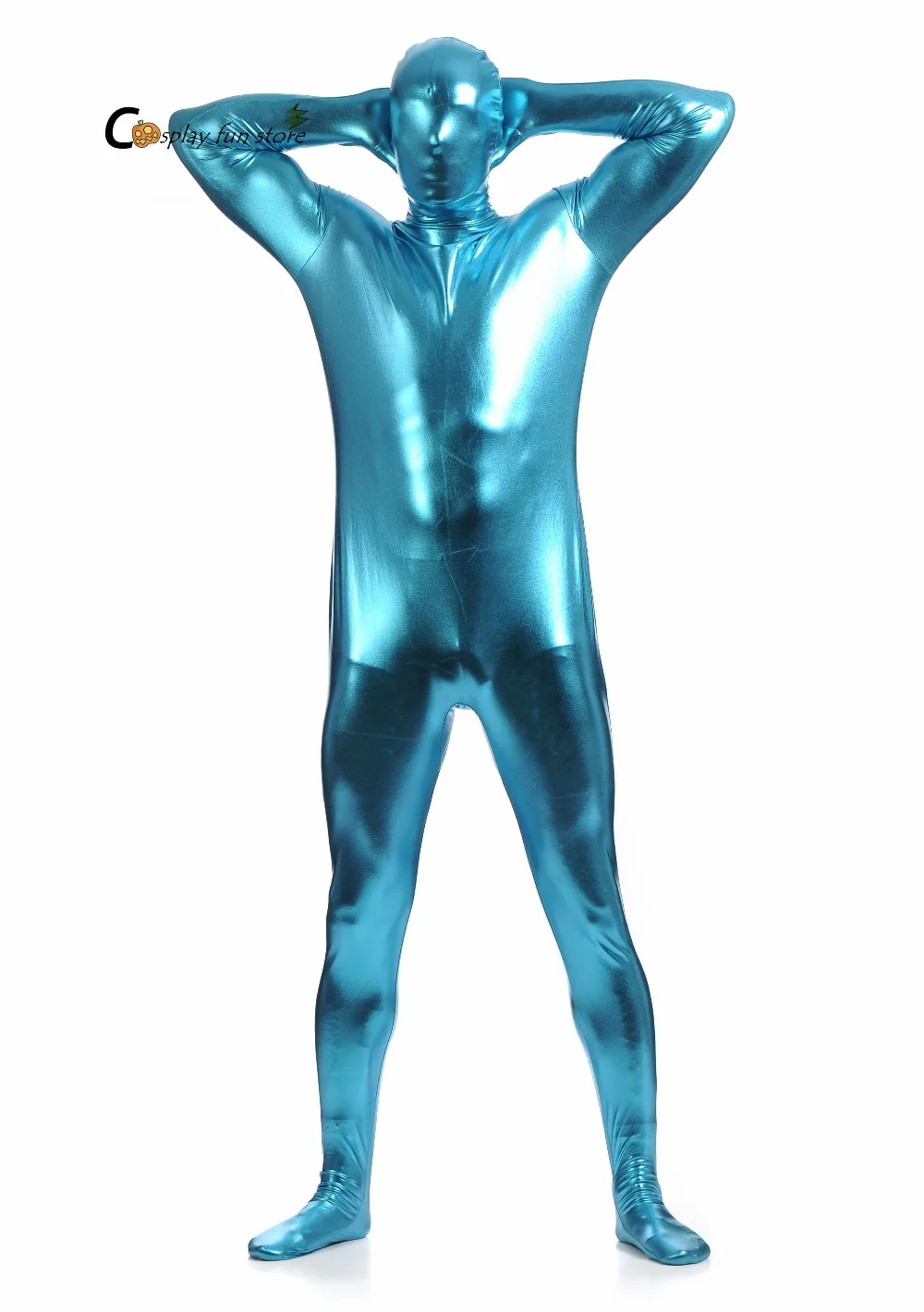 2017 Shiny Lycra Spandex Shiny Blue Mens Unitard Catsuits Metallic