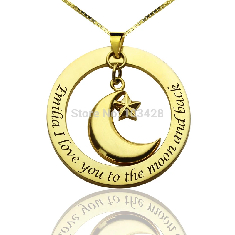 

Custom Name Necklace Gold Color Personalized I Love You to the Moon and Back Necklace with Tiny Star Initials Charm Love Jewelry