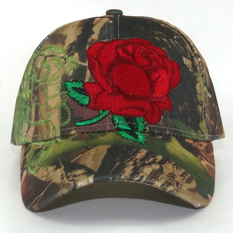 2018 new Women camouflage baseball cap with Rose Embroidery Army