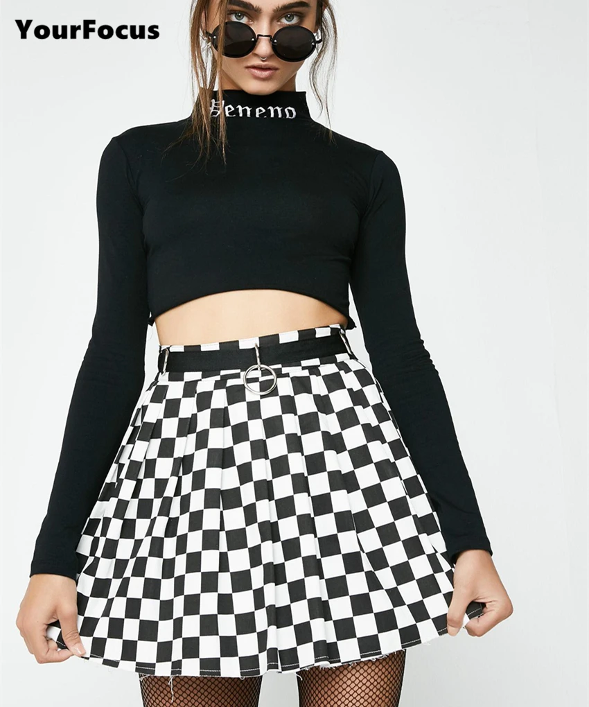 Харадзюку панк рок готическая мини юбка шахматная юбка грубая с завышенной талией юбка женская короткая бальная юбка