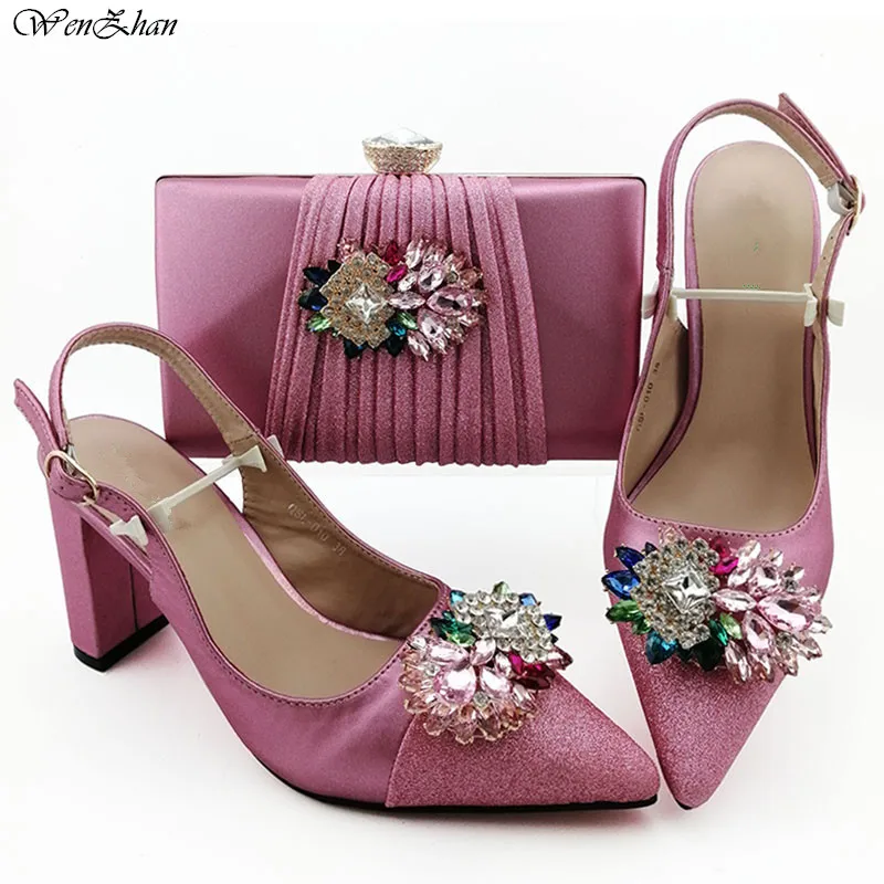

Newest Women Matching Italian Design Shoes and Bag Set for Wedding Pink Shoes with Matching Bag Italy style 38-43 WENZHAN B96-26